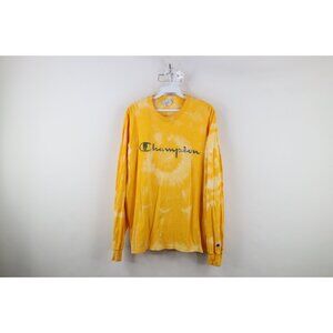Vintage 90s Champion Mens Large Spell Out Acid Wash Long Sleeve T-Shirt Yellow